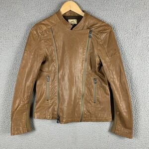 June Moto Jacket Women Small‎ Leather Brown Anthropologie